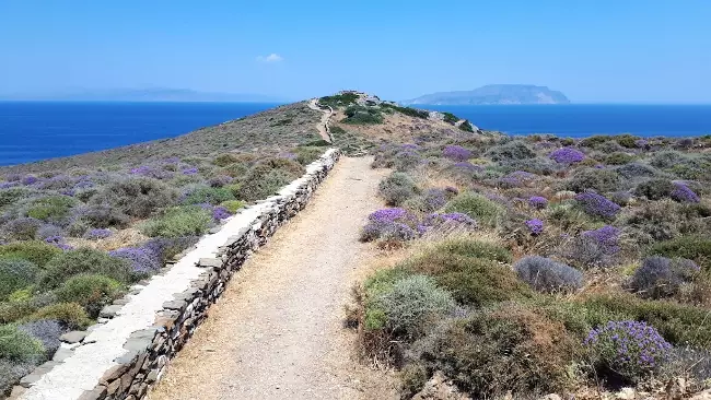 Il bellissimo paesaggio naturale intorno alla tomba di Omero e la spiaggia di Plakotos.