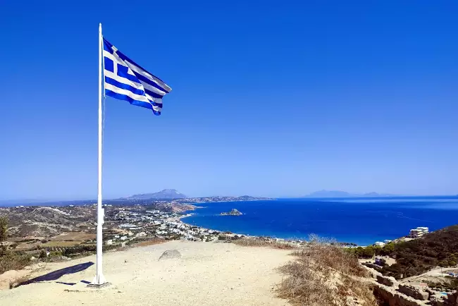 La vista da un punto panoramico nel sud di Kos, sopra il villaggio di Kefalos.